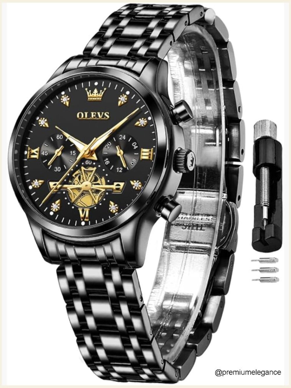 Multifunctional Two Tone Diamond Watch Women Stainless Steel Waterproof